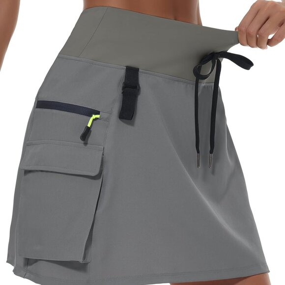 Dark Gray Women's 3XL Hiking Cargo Skort with Zipper Pockets & UPF 50+ - Picture 1 of 6